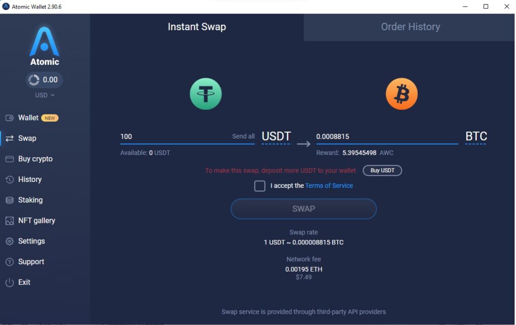 آموزش تبدیل ارز در کیف پول اتمیک والت 